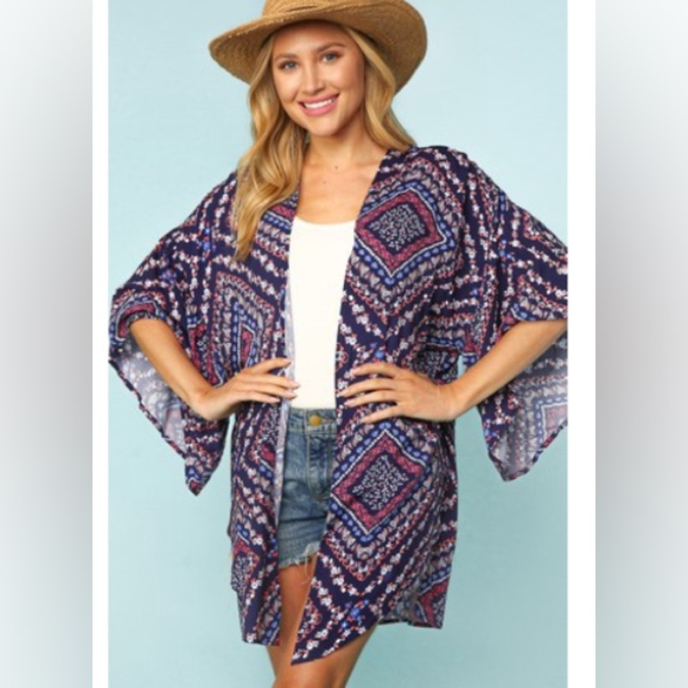Navy Blue Patterned Women's Poncho